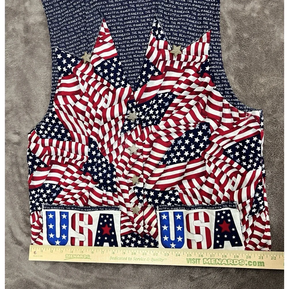 Patriotic 4th of July Vest Womens Large Pockets Flag USA America the Beautiful